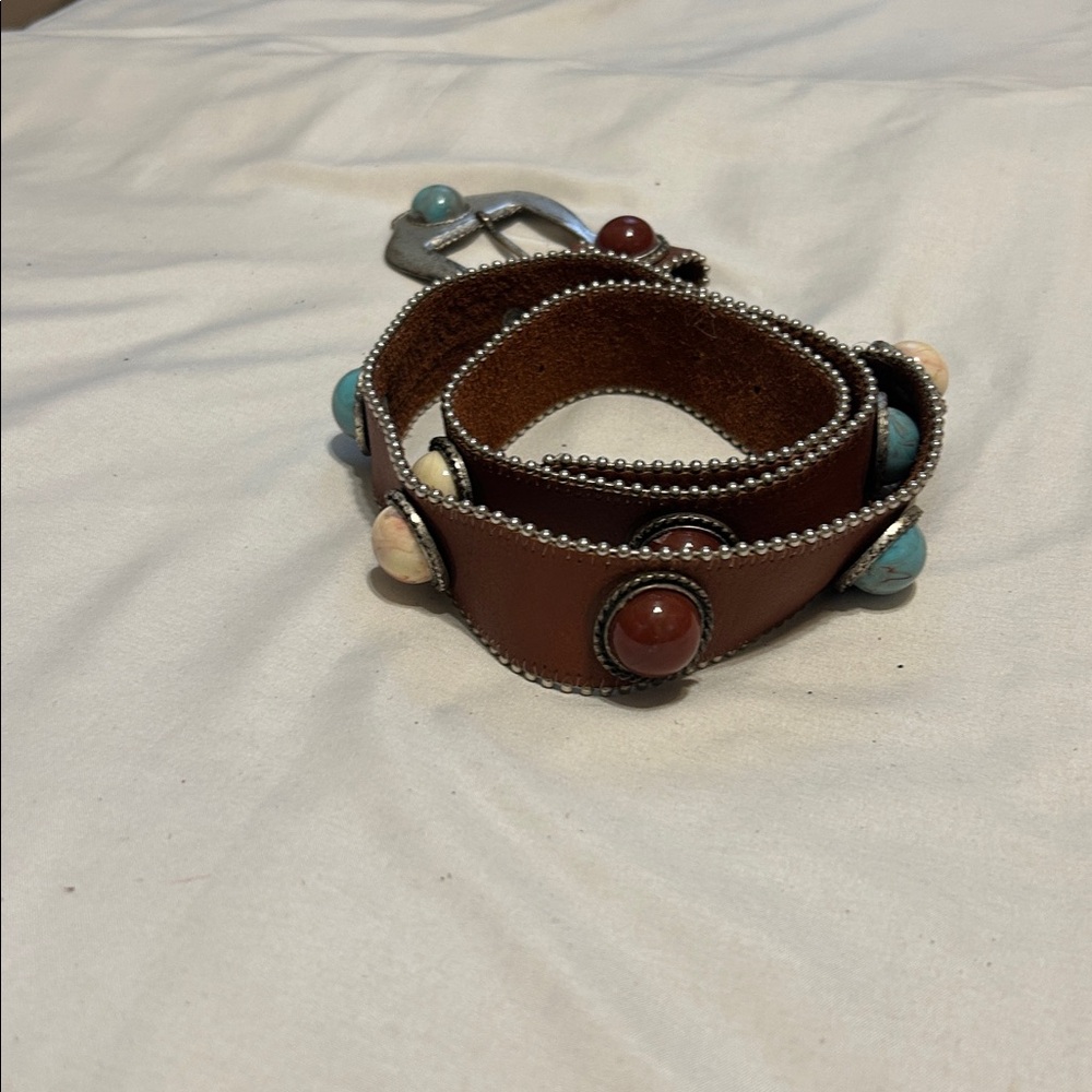 ๐ธ30%Off2๐ Leatherock brown stone leather belt poncho buckle - Picture 3 of 11